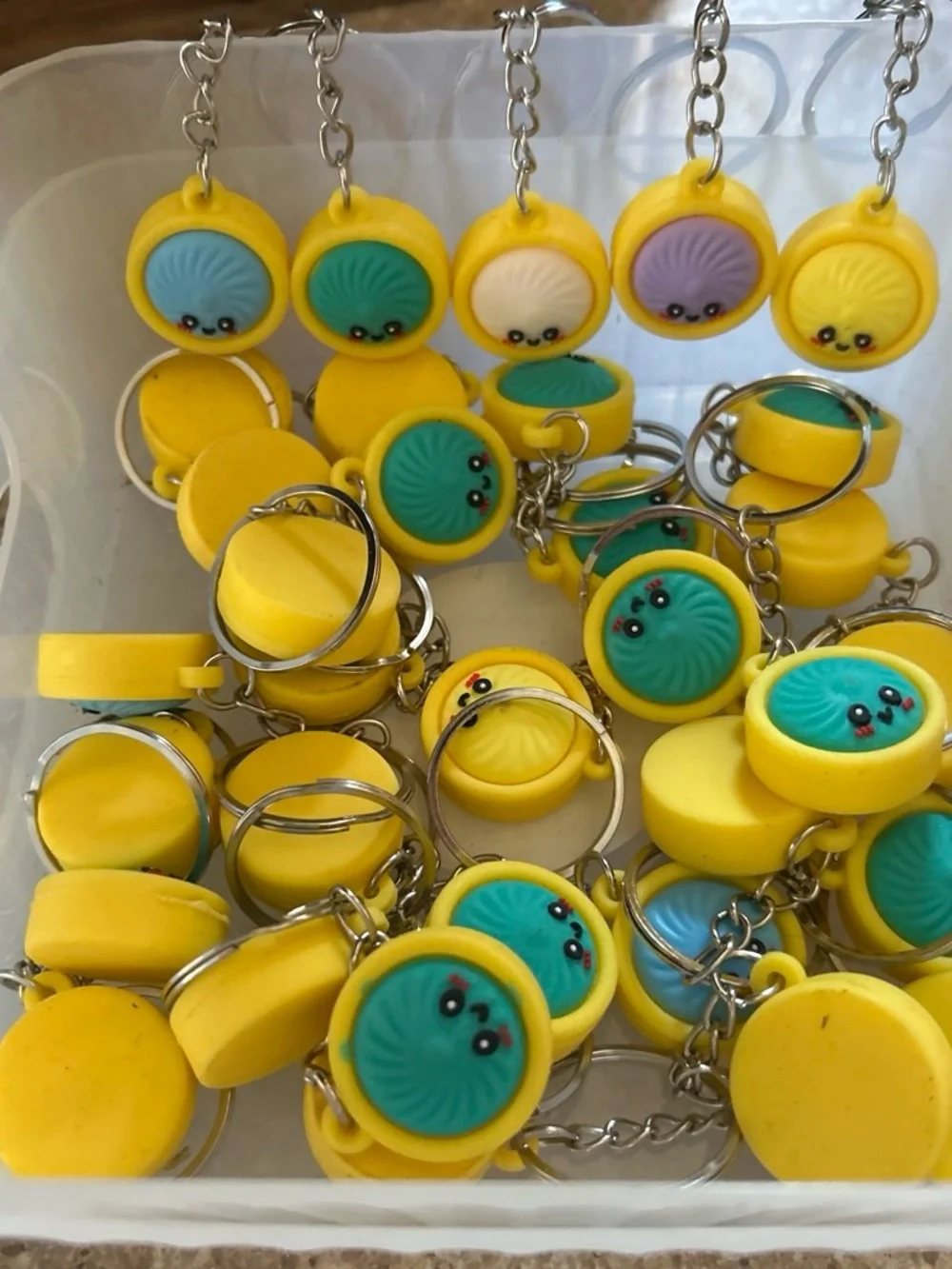 Yellow Kids Keychain with Smiling Shell Charm - Teal, Purple, Cream Inserts